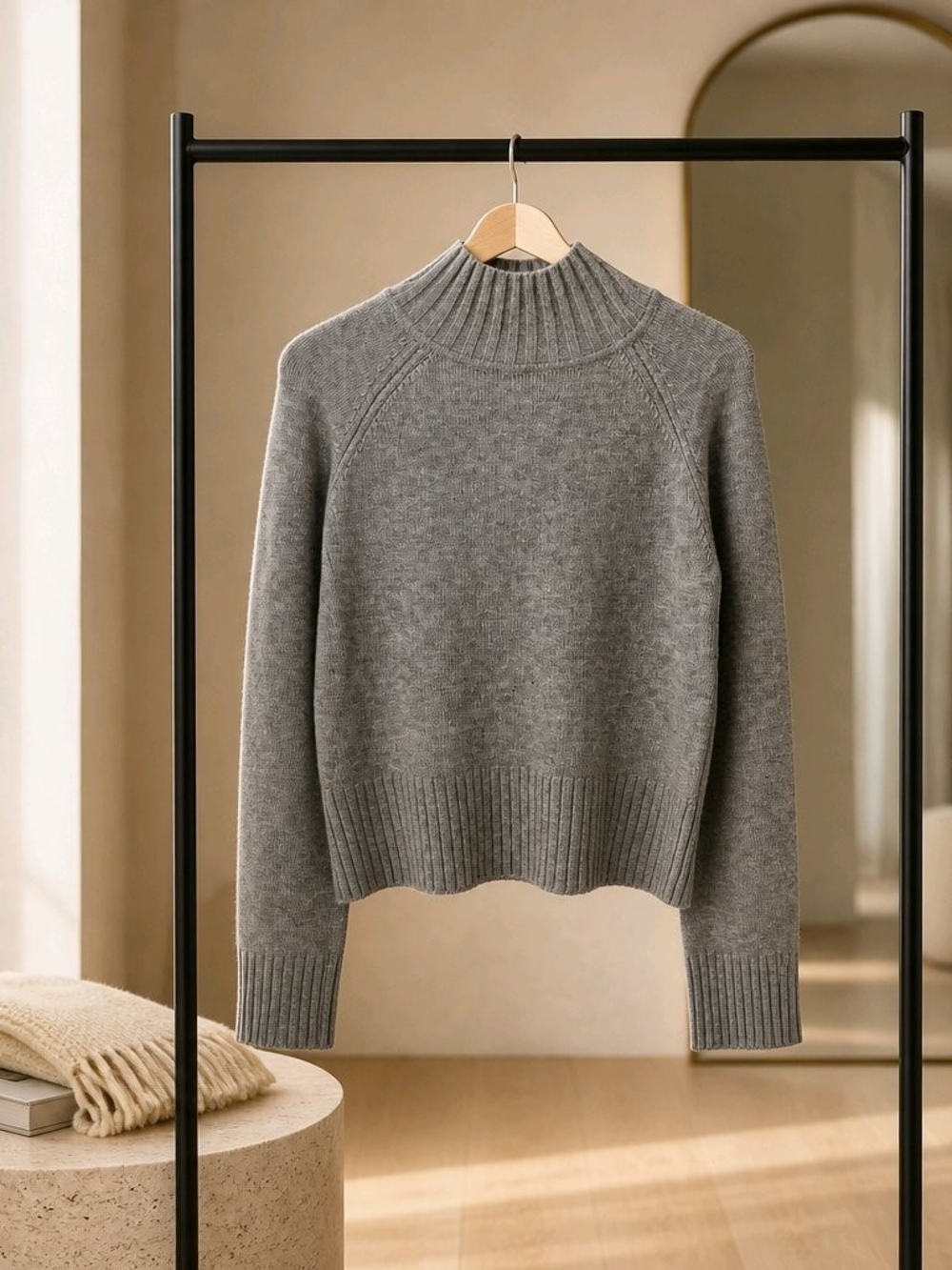 Truth Grey Ribbed Mock Neck Sweater